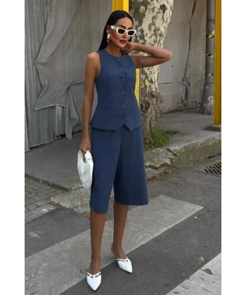 Midi Şortlu Ve Yelekli Viscon Takım 10167