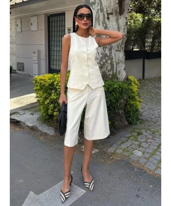 Midi Şortlu Ve Yelekli Viscon Takım 10167