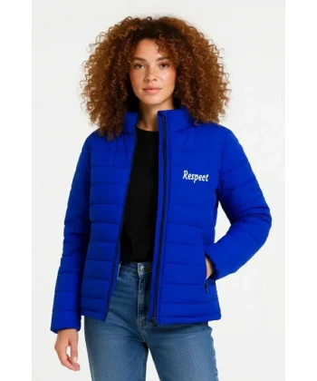 Mikro Su İtici Kapitone Baskılı Astarlı Fermuarlı Bomber Mont - Saks Mavisi