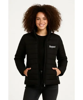 Mikro Su İtici Kapitone Baskılı Astarlı Fermuarlı Bomber Mont - Siyah