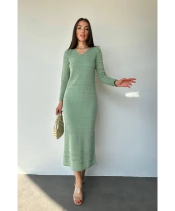 Mint Astarlı Triko Elbise