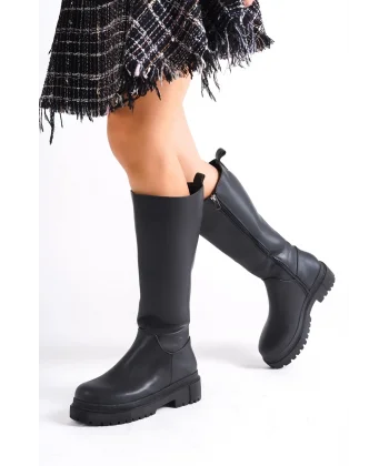 MIRA Bağcıksız Fermuarlı Ortopedik Taban Kadın Çizme CST - Siyah