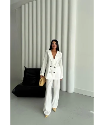 MODAL 4 DÜĞME ASTARSIZ CEKET - PANTOLON TAKIM - Beyaz