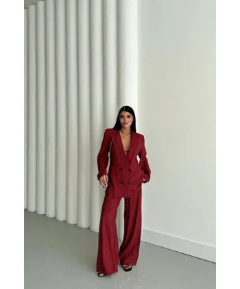 MODAL 4 DÜĞME ASTARSIZ CEKET - PANTOLON TAKIM - Bordo