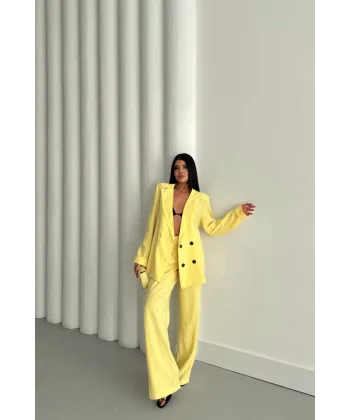 MODAL 4 DÜĞME ASTARSIZ CEKET - PANTOLON TAKIM - Sarı