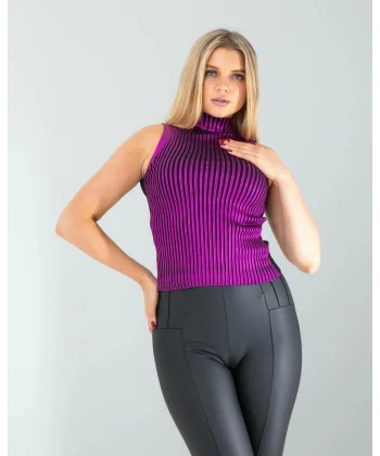 Mor Bisiklet Yaka Varaklı Triko