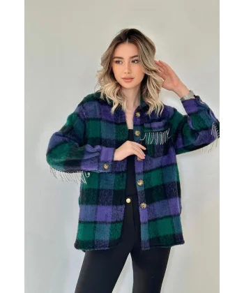 Mor Buklet Cepli Zincir Taşlı Gömlek