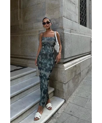 Morena Batik Desen Askılı Elbise 2637-01