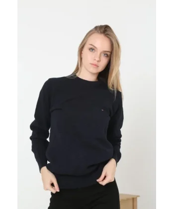 Nakış İşlemeli Peteli Triko Kazak - Lacivert