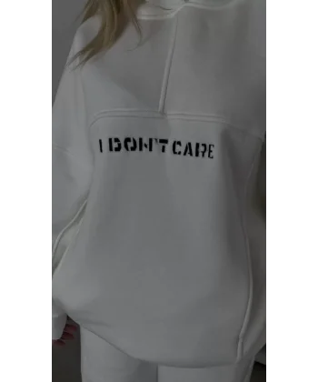 Nakış İşlemeli Üç İplik Sweat Takım- Beyaz