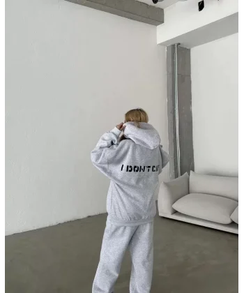 Nakış İşlemeli Üç İplik Sweat Takım- Gri