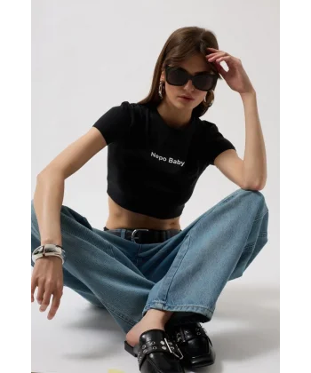 Nepo Baskılı Crop T-Shirt