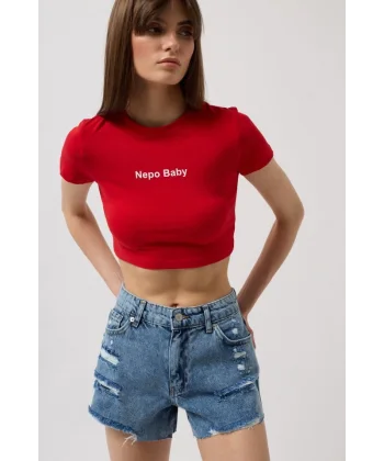 Nepo Baskılı Crop T-Shirt