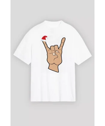 Noel Başlıklı Serçe Parmak T-shirt - Beyaz