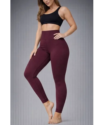 Nonofit Kadın Yüksek Bel Full Extra Toparlayıcı Likralı Ön Arka ve Bilek Desenli Tayt - Bordo