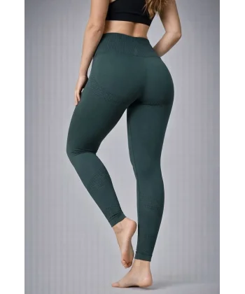 Nonofit Kadın Yüksek Bel Full Extra Toparlayıcı Likralı Ön Arka ve Bilek Desenli Tayt - Çağla Yeşili