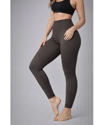 Nonofit Yüksek Bel Full Extra Toparlayıcı Likralı Ön Arka Ve Bilek Desenli Tayt - Kahverengi