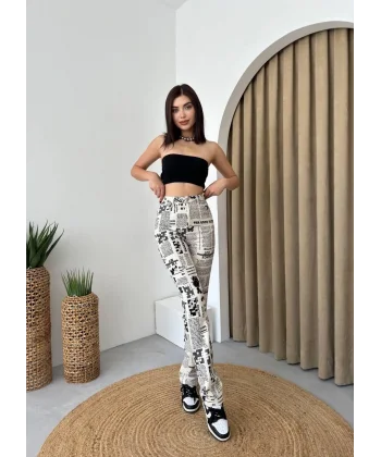 Novıne Gazete Desenli Pantolon