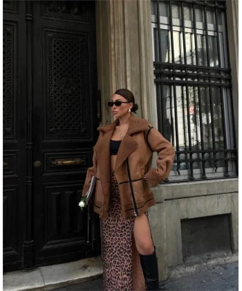 NUBUK MONT KÜRK YAKA - Taba