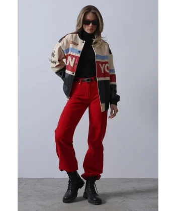 Nyc Biker Ceket  iyahKırmızıBejavi