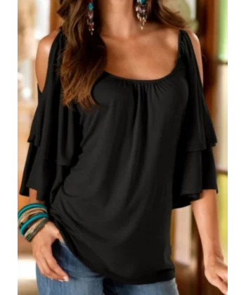 Omuz Detay Kolları Katmanlı Viskon Kumaş Bluz