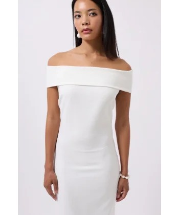 Omuz Katlama Detay Maxi Elbise