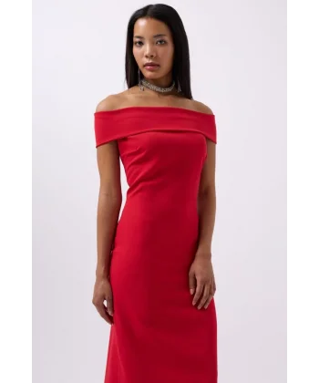 Omuz Katlama Detay Maxi Elbise