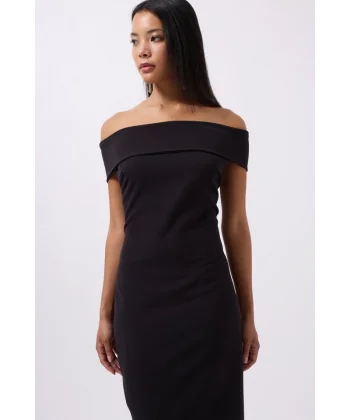 Omuz Katlama Detay Maxi Elbise