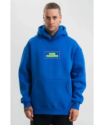 Ön Arka Kapüşonlu Premium SweatShirt - Mavi