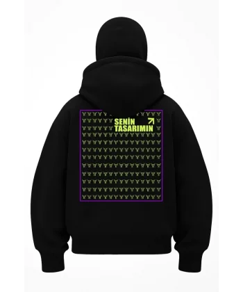 Ön Arka Samuray Kapüşonlu ZIP Fermuarlı Kapüşonlu Sizin Tasarımınız SweatShirt - Siyah