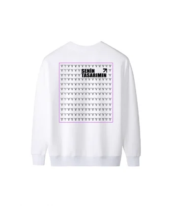 Ön Arka Üç İplik Biskilet Yaka Sweatshirt - Beyaz