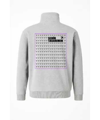 Ön Arka Yarım Fermuarlı Oversize Yakalı Basic SweatShirt - Gri