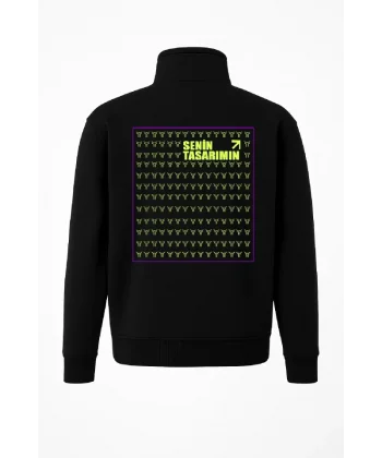 Ön Arka Yarım Fermuarlı Oversize Yakalı Basic SweatShirt - Siyah