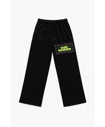 Ön Baskılı Eşofman Altı - Siyah