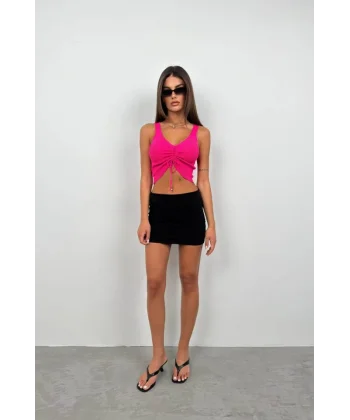 Ön Büzgülü Crop Bluz