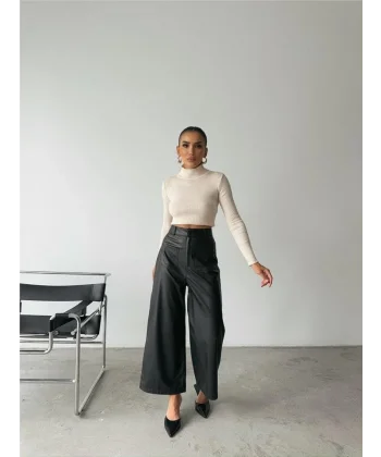 ÖN CEP DETAYI DERİ PANTOON  iyah