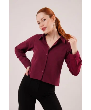 Ön Dikiş Detaylı Bordo Gömlek