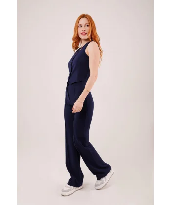 Ön Dikiş Detaylı Tek Düğme acivert Pantolon