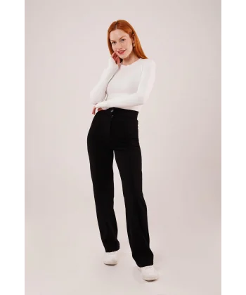 Ön Dikiş Detaylı Tek Düğme iyah Pantolon