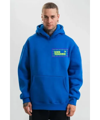 Ön Kapüşonlu Premium SweatShirt - Mavi