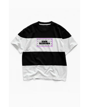 Ön Parçali İki İplik Oversize Tişört - Siyah