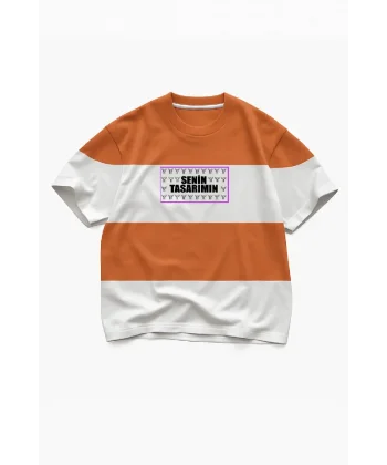 Ön Parçali İki İplik Oversize Tişört - Turuncu