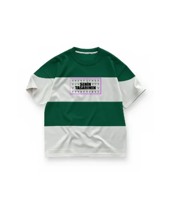 Ön Parçali İki İplik Oversize Tişört - Yeşil