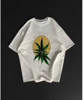 Ön ve Arka Baskılı Oversize Bisiklet Yaka T-shirt- Beyaz