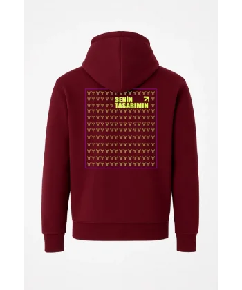 Ön Arka Tam Fermuarlı Kapüşonlu SweatShirt - Bordo