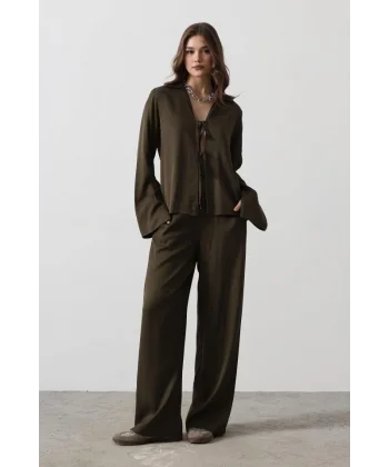 Önden Biyeli Bluz Ve Pantolon Takım  Haki