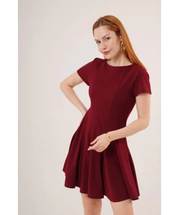 Önden Dikiş Detaylı Çan odel Bordo Elbise