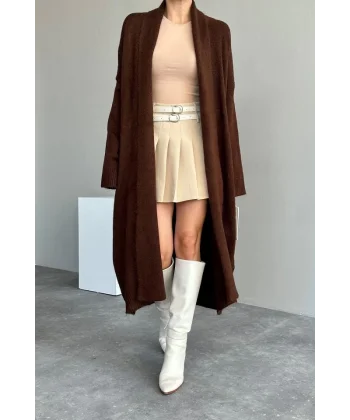 Önü Açık Şal Yaka Hırka  Acı Kahve