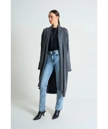 Önü Açık Şal Yaka Hırka  Antrasit