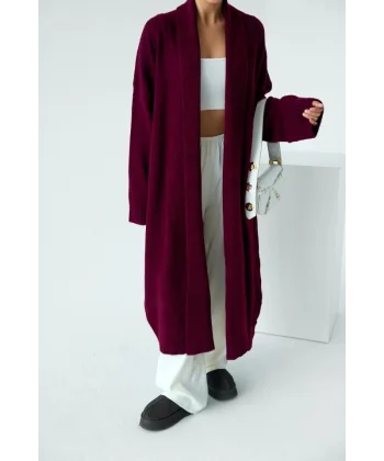 Önü Açık Şal Yaka Hırka  Bordo